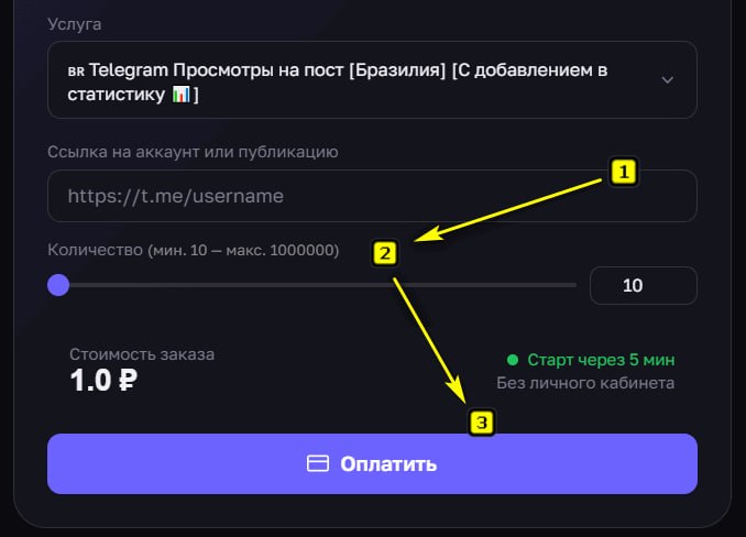 Ссылка и оплата просмотров Телеграм